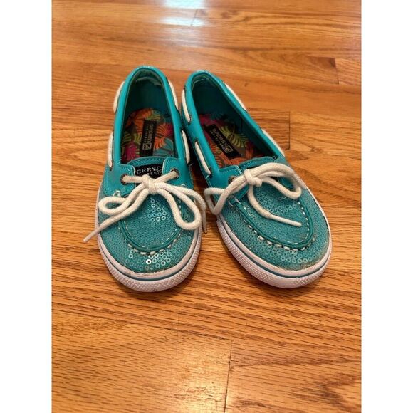 Sperry Biscayne 1 Sequin Eye Boat Shoes Loafers Little Girls Toddlers Size 10.5 - Picture 1 of 9
